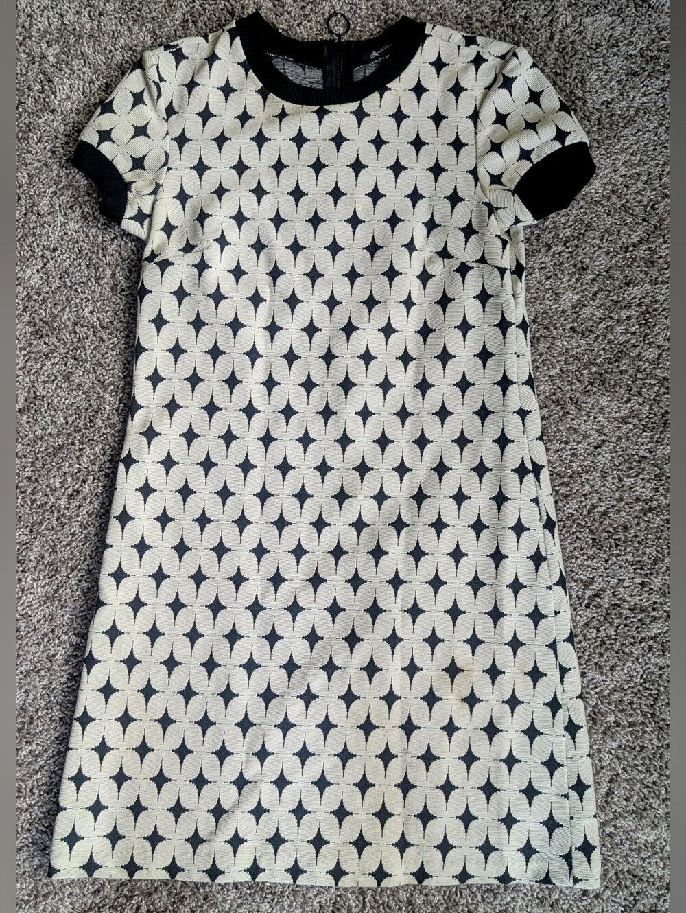 Zara Black and Cream Geometric Short-Sleeve Knit Dress